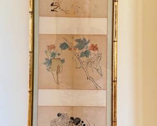 Chinese Woodblock Prints - 2 Available. Framed in Gilt Faux Bamboo Frame. Photo 1 of 9.
