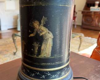 Vintage Tole Table Lamp with Angel Murals. Photo 2 of 3.