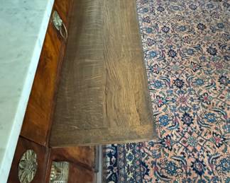 Antique Neoclassical Flame Mahogany Grand Buffet with Carrara Marble Top, Hidden Pull Out Tray and Brass Ormolu. Measures 65" W x 22" D x 38" H. Photo 9 of 9.