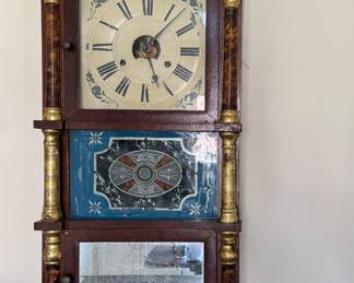 Antique Birge, Peck & Co Extra 8 Day Triple Deck Wall Clock with Mirror. Measures 16" W x 33" H. Photo 1 of 4.