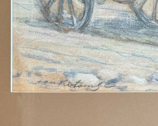 Jan Ezram Kotowski, Pencil & Pastel of Horse & Carriage. Signed By Artist. Photo 2 of 2.