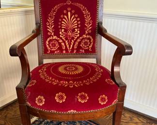 Set of 4 Antique Velvet Upholstered Arm Chairs with Nailhead Trim. 18" Seat Height. Photo 1 of 2.