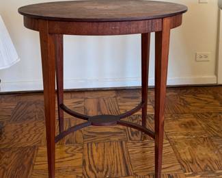Mahogany Side Table with Decorative Satinwood Inlay. Measures 30" W x 20" D x 29" H. Photo 1 of 3.