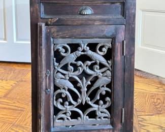 Pair of Antique Side Table with Wrought Iron Door Fronts. Photo 1 of 3.