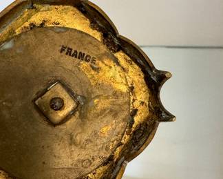 Lidded Green Hand-Painted Lidded Vase on Brass Base. Made In France. Photo 3 of 3.