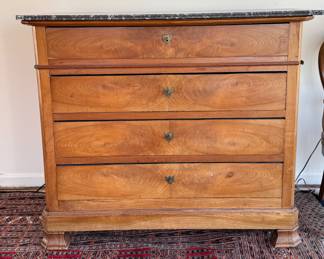 Antique Four-Drawer Chest of Drawers with Marble Top. Measures 48" x 22" D x 40" H. Photo 1 of 4.