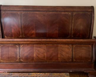 Antique Flame Mahogany King Sleigh Bed with Satinwood Banding & Inlay. Photo 1 of 3.