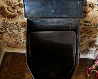 Antique Tole Coal Scuttle with Feet & Asian Motif. Photo 3 of 3.