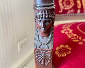 Antique Velvet Upholstered Arm Chair with Hand-Carved Arm Rests. 18" Seat Height. Photo 4 of 4.