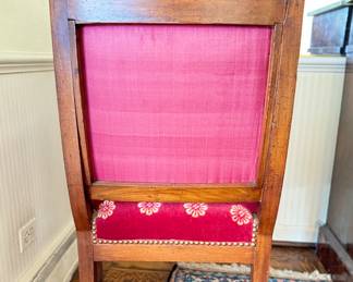Antique Velvet Upholstered Arm Chair with Hand-Carved Arm Rests. 18" Seat Height. Photo 3 of 4.