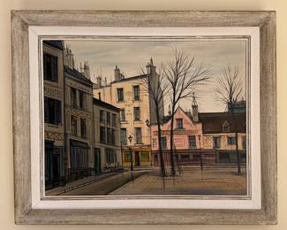 "La Place Du Tertre," View of Paris, Oil on Canvas. Signed By Artist, Paul Lambert. Measures 24 7/8" x 18"; 31" x 24" with Frame. Photo 1 of 3.