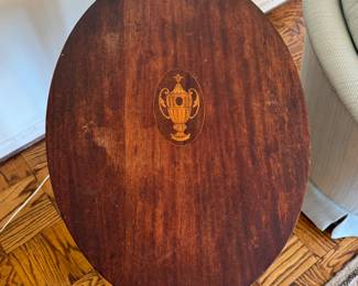 Mahogany Side Table with Decorative Satinwood Inlay. Measures 30" W x 20" D x 29" H. Photo 2 of 3.