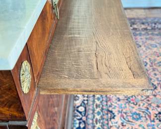 Antique Neoclassical Flame Mahogany Grand Buffet with Carrara Marble Top, Hidden Pull Out Tray and Brass Ormolu. Measures 65" W x 22" D x 38" H. Photo 8 of 9.