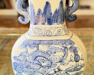 Asian Chinoiserie Vase with Dragon Ornamentation. Measures 15" H. Photo 1 of 3.