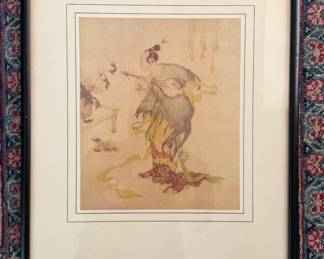 Antique Chinese Print From Etching. Plate V. "Vang-Kuei-Fei (The Rainbow Skirt And Feather Jacket). Measures 11.5" x 10" without Frame. Photo 1 of 2.