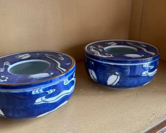 Pair of Vintage Blue & White Bulb Planters.