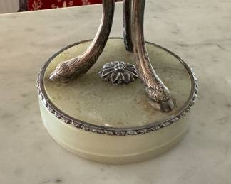 Pair of Ornate Three Arm Candelabras on Alabaster Bases. Photo 2 of 2.