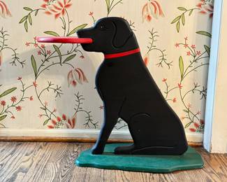 Black Lab Holding Frisbee Side Table. Photo 1 of 2.