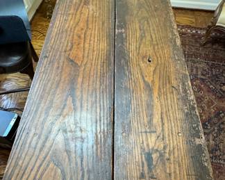 Primitive Antique Pedestal Console / Table. Measures 73" W x 25.5" D x 29" H. Photo 3 of 3.