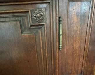 Antique Medium-Size Walnut Cabinet with Interior Shelves and Brass Hardware. Measures 45" W x 19" D x 49" H. Photo 3 of 3.