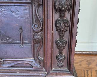 Antique Walnut Blanket Chest with Hand-Carved Venice Murals. Measures 49" W x 18" D x 21" H. Photo 3 of 3.