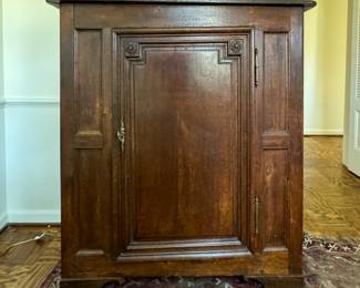 Antique Medium-Size Walnut Cabinet with Interior Shelves and Brass Hardware. Measures 45" W x 19" D x 49" H. Photo 1 of 3.