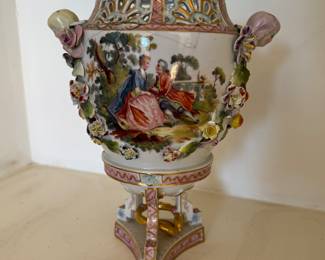 Dresden, Germany Lidded Porcelain Vase on Base - 2 Available. Photo 3 of 5.
