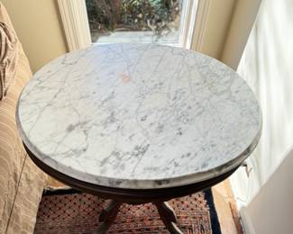 Carrara Marble Top Victorian Side Table. Measures 27" x 22" x 29" H. Photo 2 of 2.