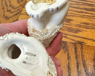 Vintage Early 20th Century Petite Pair of White Staffordshire Poodles. Photo 2 of 2.