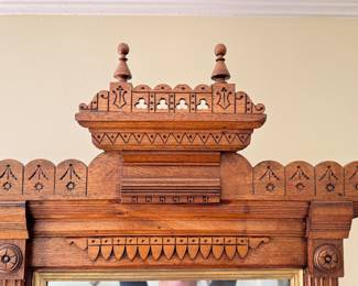 Victorian Eastlake Pier Mirror with Carrara Marble Shelf. Measures 24" W x 11" D x 88" H. Photo 2 of 4.