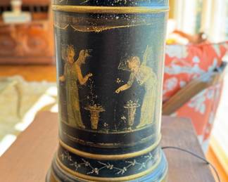 Vintage Tole Table Lamp with Angel Murals. Photo 3 of 3.