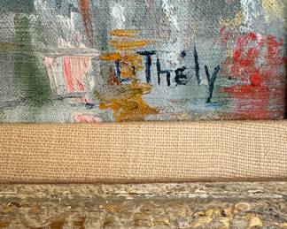 Untitled Painting of Flower Market. Oil on Canvas. Signed L. Thely. Measures 13.5" x 17"; 21" x 25" with Frame. Photo 2 of 2.