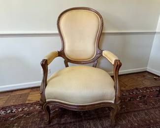 Vintage Louis XV Style Walnut High-Back Fauteuil Arm Chair. Measures 24" W x 41" H.