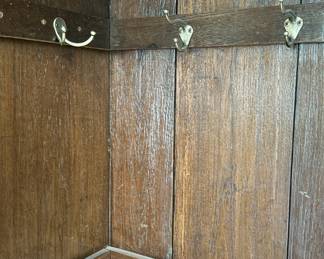 Mud Room in a Cabinet! Antique Cabinet Armoire with Blend of Gothic Revival and Federalist Styling. Interior Outfitted with Hooks For Hanging Coats. Measures 48” W x 15” D x 84” H. Photo 5 of 5.