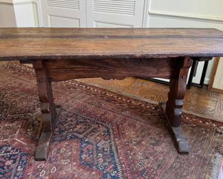 Primitive Antique Pedestal Console / Table. Measures 73" W x 25.5" D x 29" H. Photo 1 of 3.