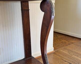 Regency Mahogany Console with Marble Top & Brass Ormolu (Top Does Have Crack). Measures 45" x 16" D x 36" H. Photo 4 of 7.