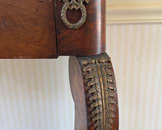 Regency Mahogany Console with Marble Top & Brass Ormolu (Top Does Have Crack). Measures 45" x 16" D x 36" H. Photo 5 of 7.