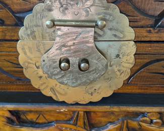 Hand-Carved Trunk. Measures 40” W x 20” D x 24” H. Photo 5 of 5.