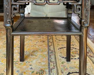 Antique Carved Elmwood and Marble Top Side Table. Measures 17" x 17" x 26" H. Photo 1 of 2.