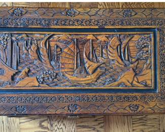 Hand-Carved Trunk. Measures 40” W x 20” D x 24” H. Photo 3 of 5.