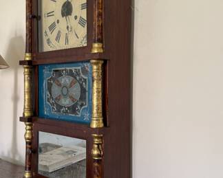 Antique Birge, Peck & Co 8 Day Triple Deck Wall Clock with Mirror. Measures 16" W x 33" H. Photo 2 of 4.