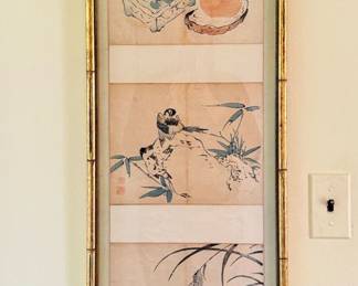 Chinese Woodblock Prints - 2 Available. Framed in Gilt Faux Bamboo Frame. Photo 3 of 9.