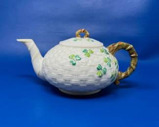 Belleek tea pot basket weave shamrock third mark