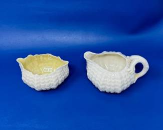 Belleek Creamer& sugar set limpet pattern black second mark