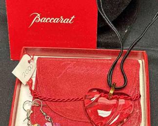 Signed Baccarat Heart Pendant Necklace