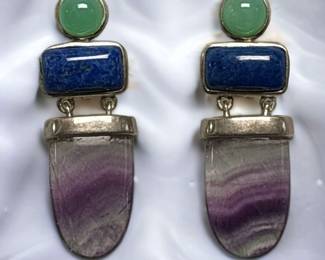 Stamped CY 925 Earrings In Amethyst Lapis Earrings
