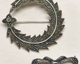 Vintage 925 A THAILAND Sterling Marcasite Brooch