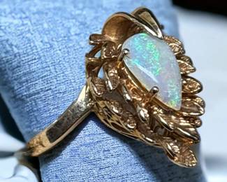 14k Gold Opal Statement Sparkler Ring