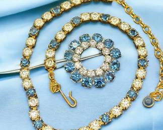 Trifari Rhinestone Necklace Complementing Brooch