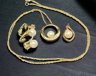 Gold, Pearl Diamond Pendants